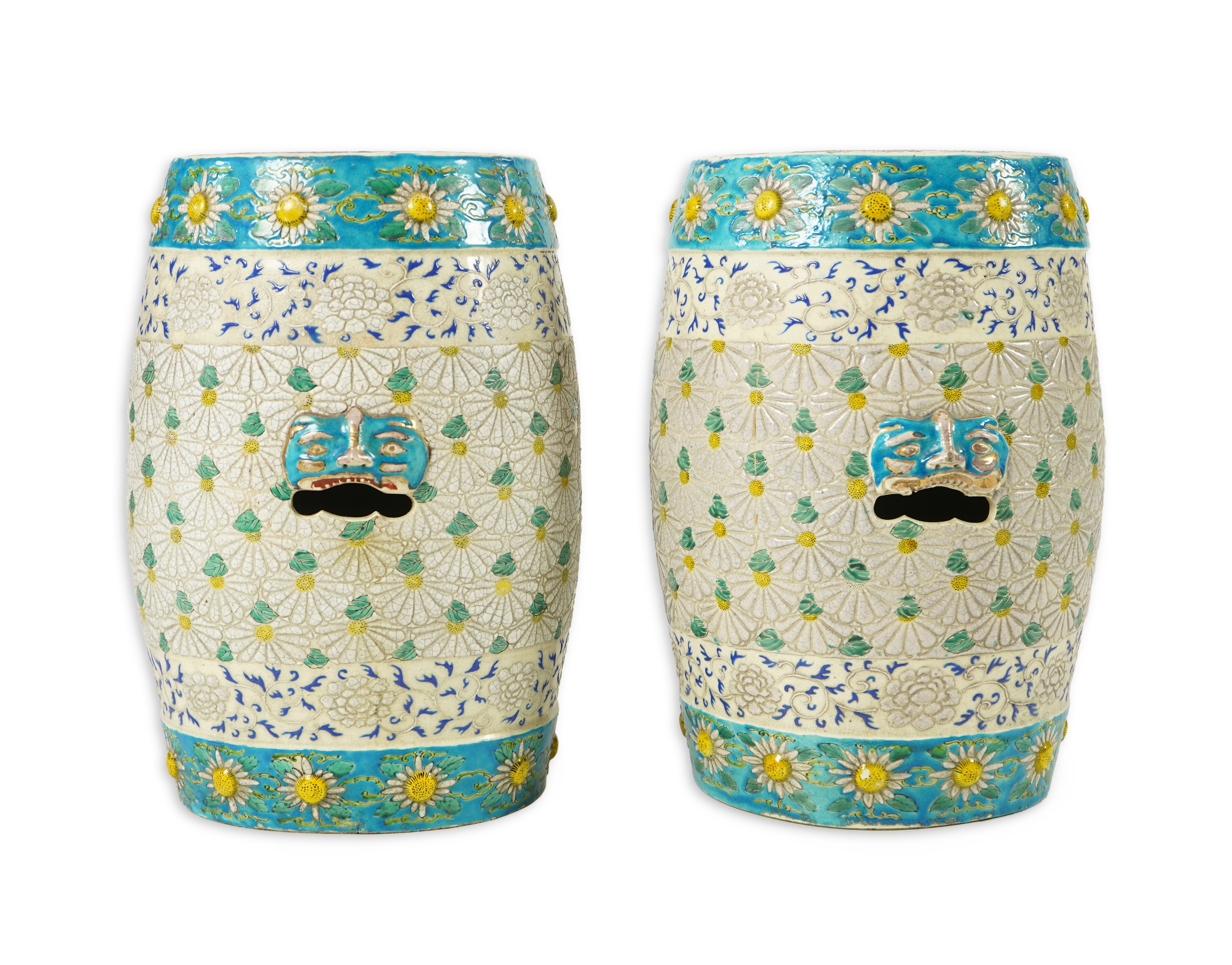 A pair of unusual Japanese Satsuma pottery garden seats, early 20th century